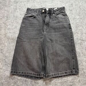 Pull&Bear Mens Washed Baggy Black Denim Shorts Wide Leg Jorts Size 28